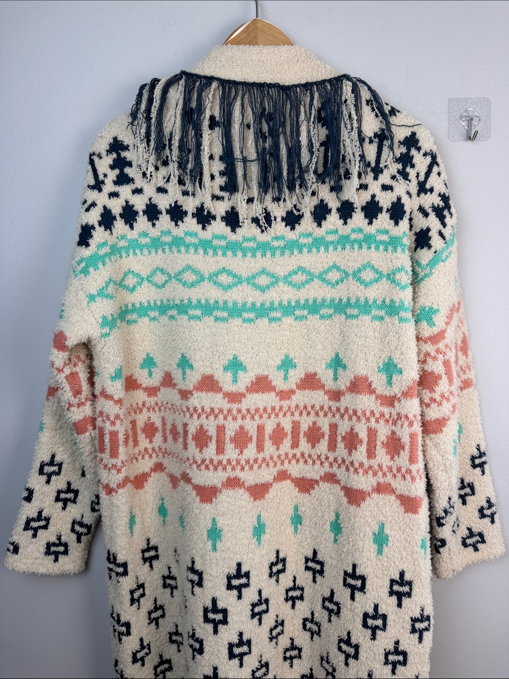 Blue B Cozy Aztec Cardigan Blanket Sweater Oversized Small Long Length Bohemian - Picture 14 of 16